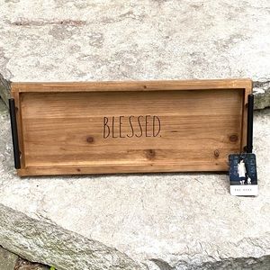 Rae Dunn BLESSED Wooden Tray with Metal Handle
